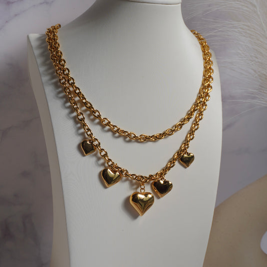 Collana Doppia Catena Cuori